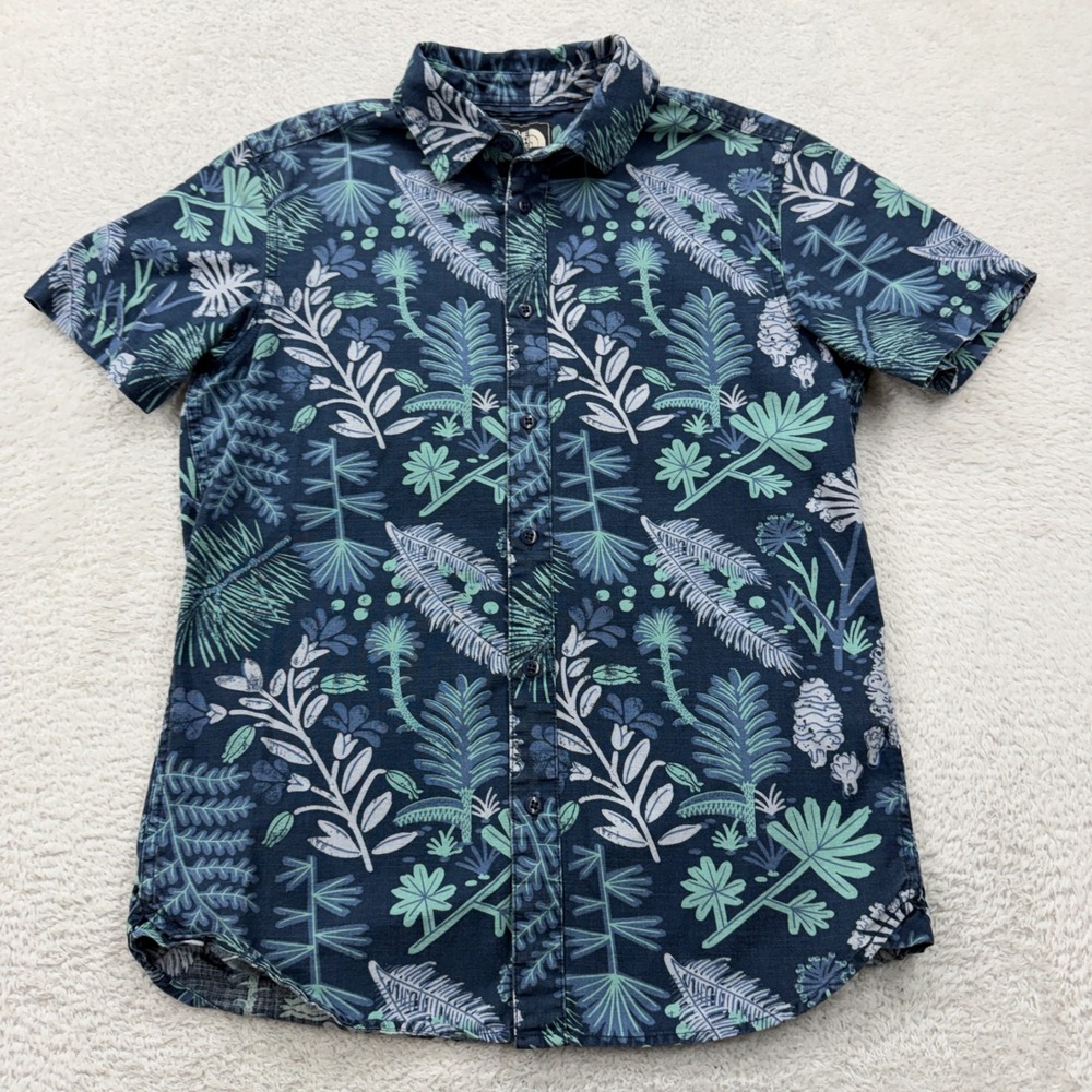 The‎ North Face Mens Small Short Sleeve Botanical Leaf Print Cotton Button Shirt